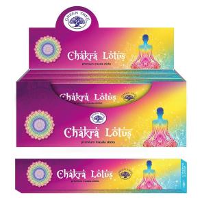 Chakra Lotus premium masala røgelsespinde i farverigt design.