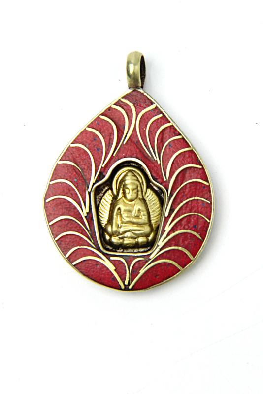 Buddha medaljon i rød koral