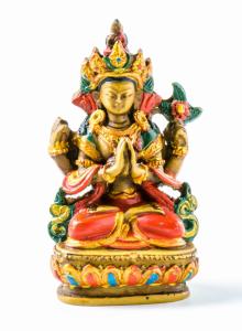 4-armet buddhistisk statue i resin