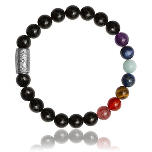 7 Chakra armbånd med sorte agat perler fra Laurent Steven 299 kr. - Krystal.dk