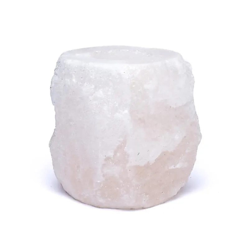 Billede af Rund lysestage i hvid saltsten